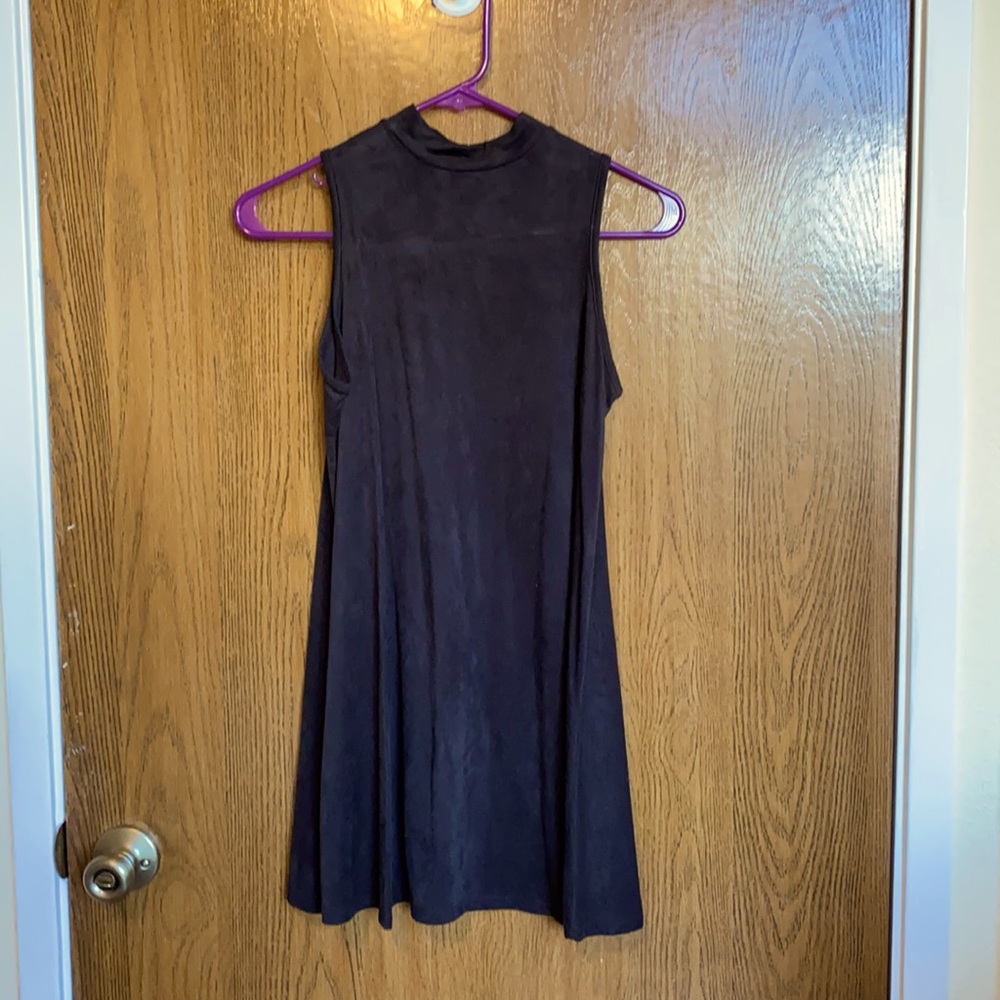 Mock Neck Stretchy Suede Tunic Dress